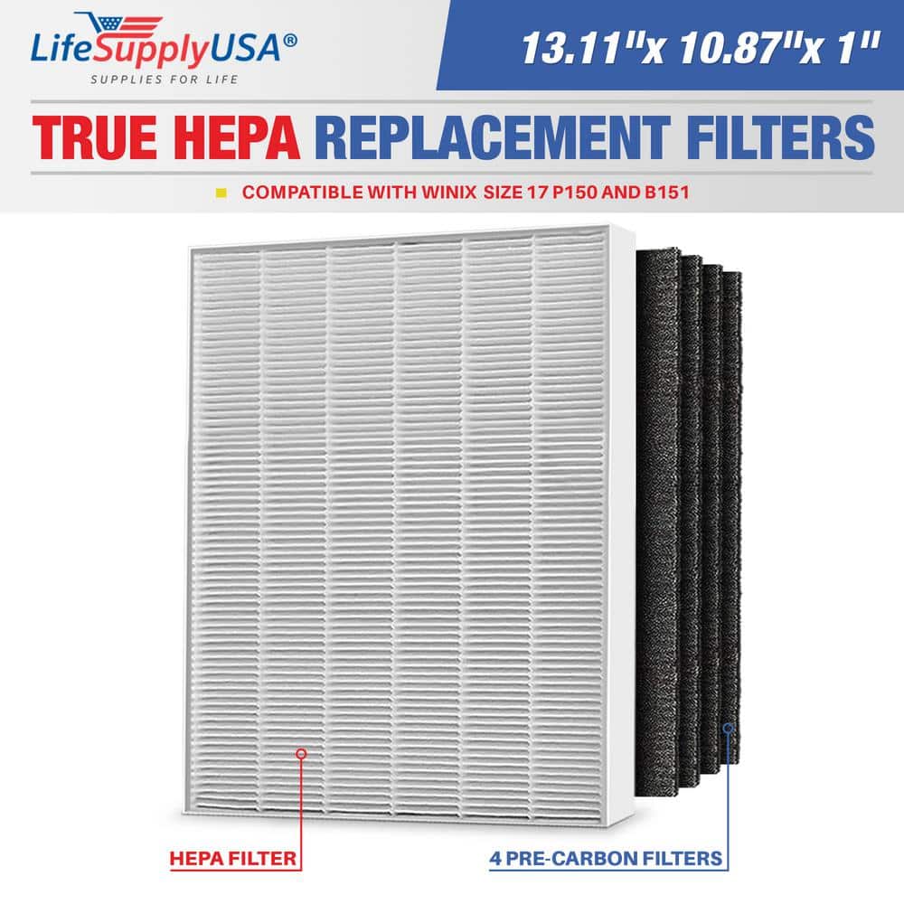 1-True HEPA Air Cleaner Replacement Filter plus 4-Carbon Filters Complete Set Compatible with Winix Size 17 - Hercitys