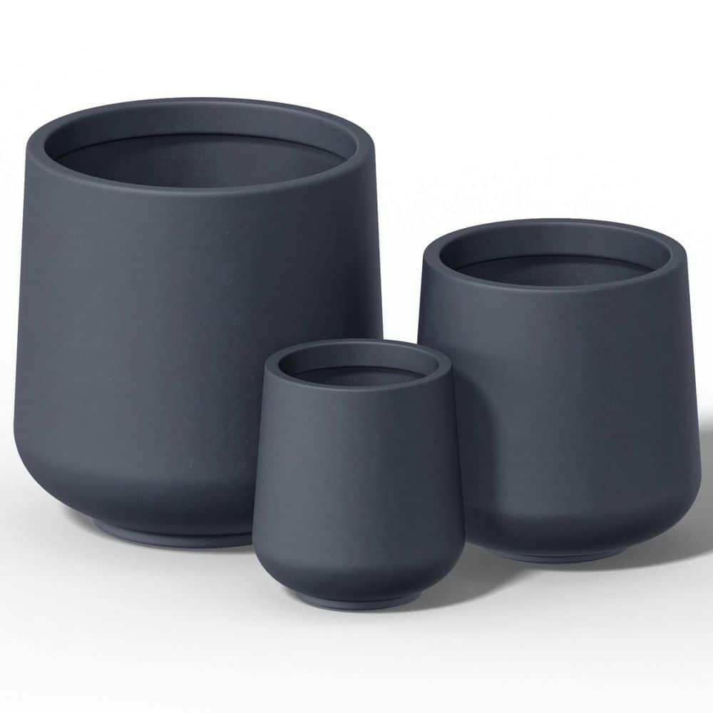 10 in. 13.5 in. 17 in. Granite Gray(Enhanced Interior) Concrete Round Planter / Pot with Drainage Holes (3-Pack) - Hercitys