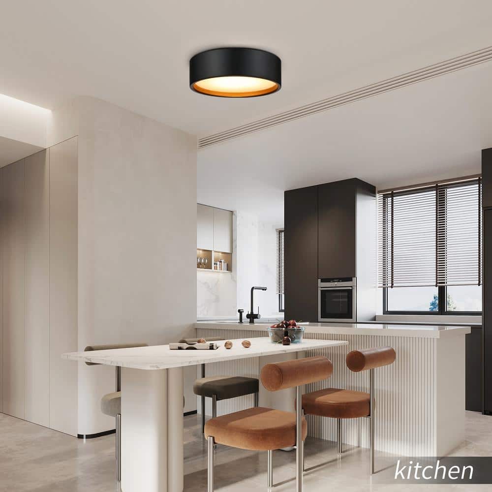 14 in. LED Modern Black Dimmable Flush Mount Ceiling Light - Hercitys