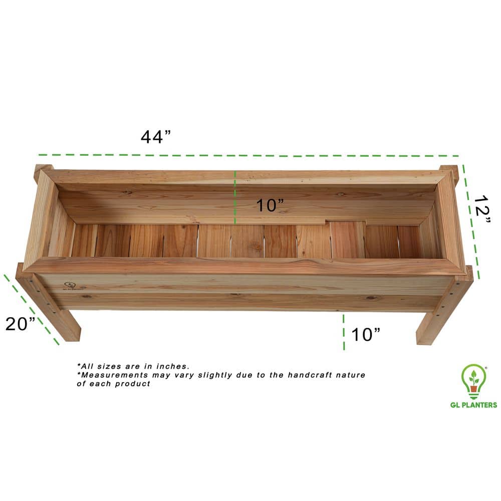 44 in. x 12 in. x 20 in. ALL Natural Cedar Wood Raised Elevated Garden Planter High Quality Heavy Duty Garden Bed - Hercitys