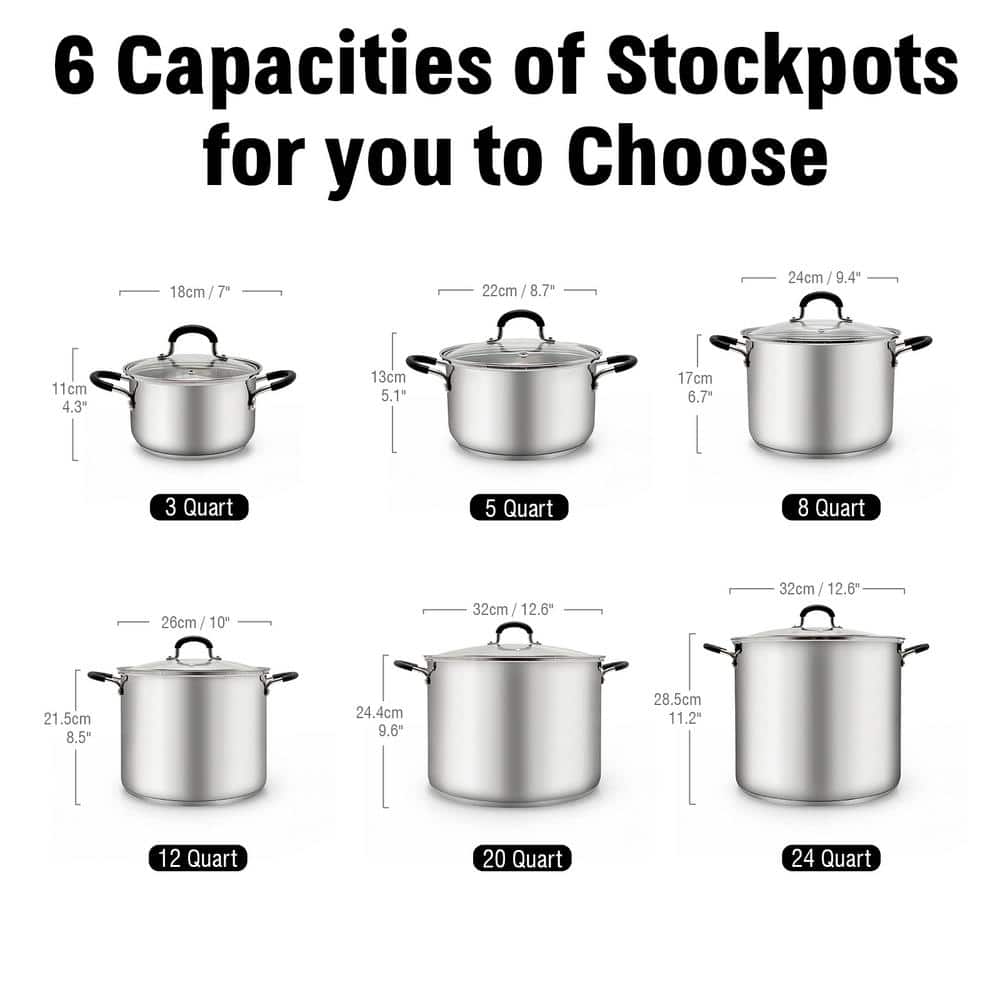 20 qt. Stainless Steel Stock Pot with Glass Lid - Hercitys