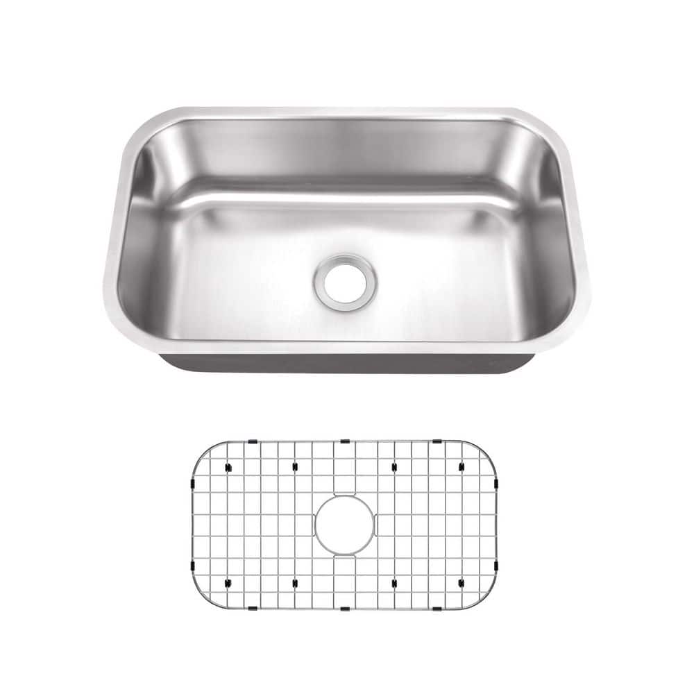 32 in. Single Bowl 18-Gauge Stainless Steel Undermount Kitchen Sink with Bottom Grid - Hercitys