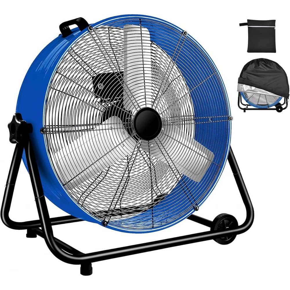 24 in. Industrial Drum Fan, 3-Speed ​​8100 CFM High Velocity Air Mover for Warehouse, Workshop, Factory – Blue - Hercitys