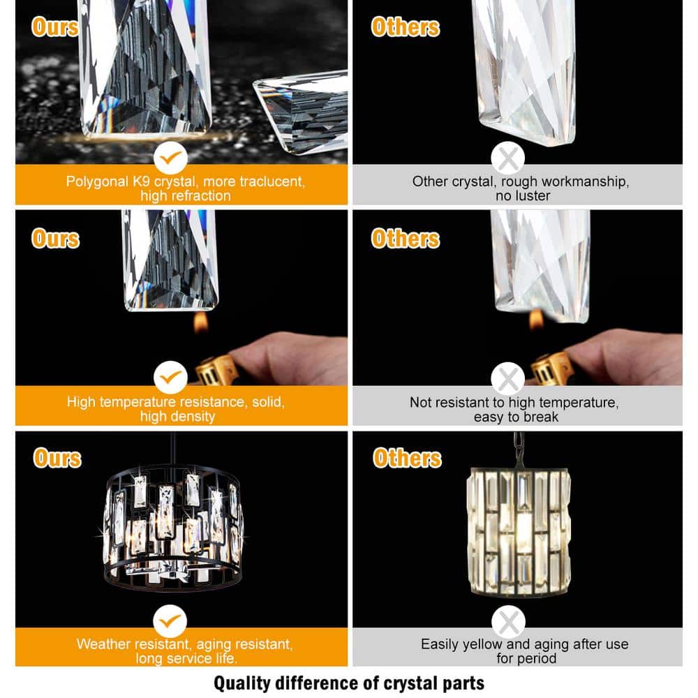 13 in. 4-Light Black Flush Mount with Clear Crystals - Hercitys