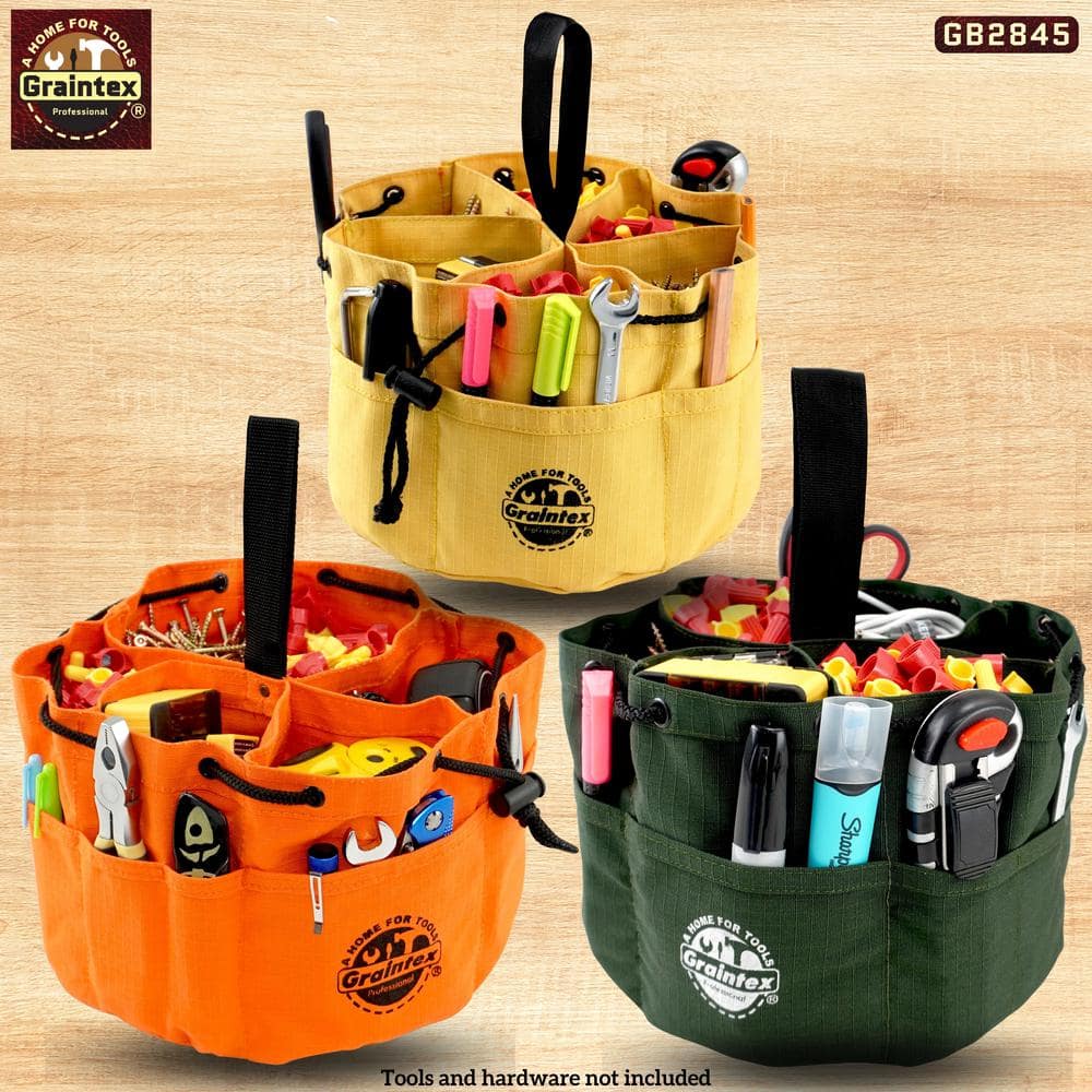 10 in. 18-Pockets Grab Tool Bags with Drawstring Closure Set of 3 - Hercitys