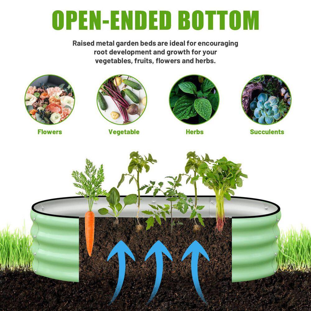 4 x 2 x 1 ft. Oval Galvanized Steel Outdoor Planter Box, Raised Garden Bed for Planting Outdoor Plants Vegetables, Green - Hercitys