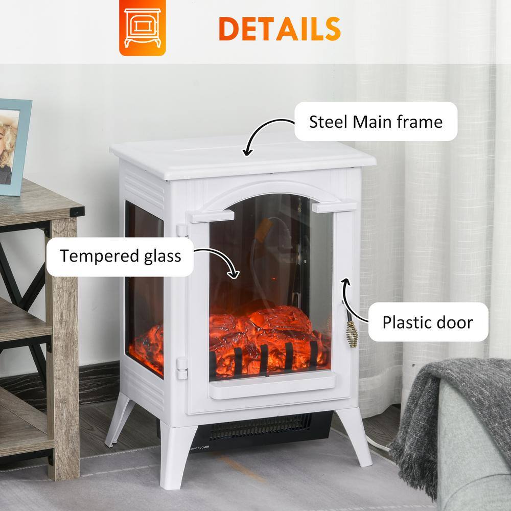 12.5 in. Freestanding Electric Fireplace Heater with Realistic LED Flames and Logs and Overheating Protection, White - Hercitys