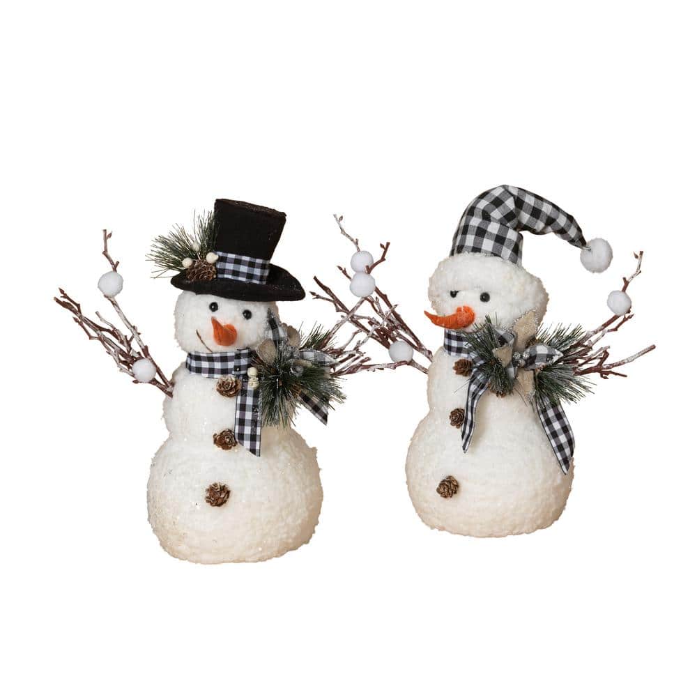 18 in. H Holiday Snowman with Pine and Fabric Bow (Set of 2) - Hercitys