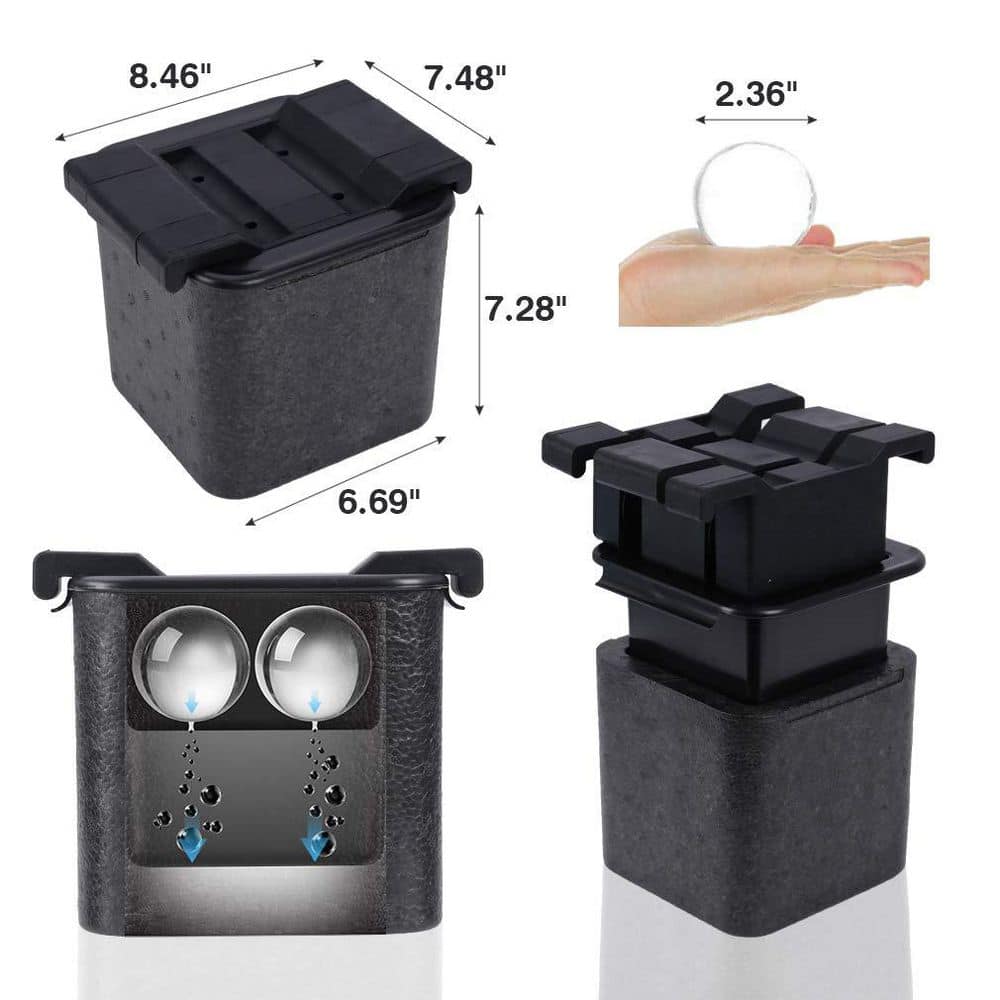 4-Cavity 2.5 in. Round Ice Sphere Trays, Black Ice Mold, Crystal Clear Ice Ball Maker for Whiskey - Hercitys