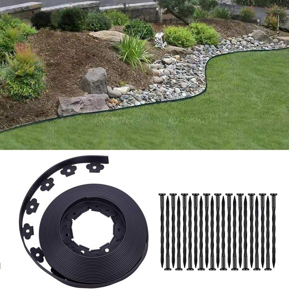 100 ft. Lawn Edging Kit with 60 Stakes, 1.5 in. Tall, Black - Hercitys