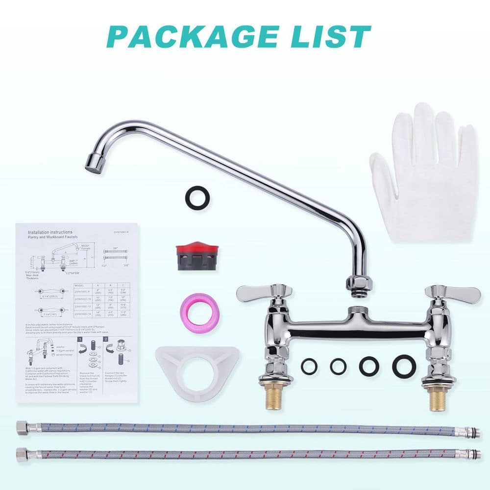 14 in. Double Handle Deck Mount Standard Kitchen Faucet in Chrome - Hercitys