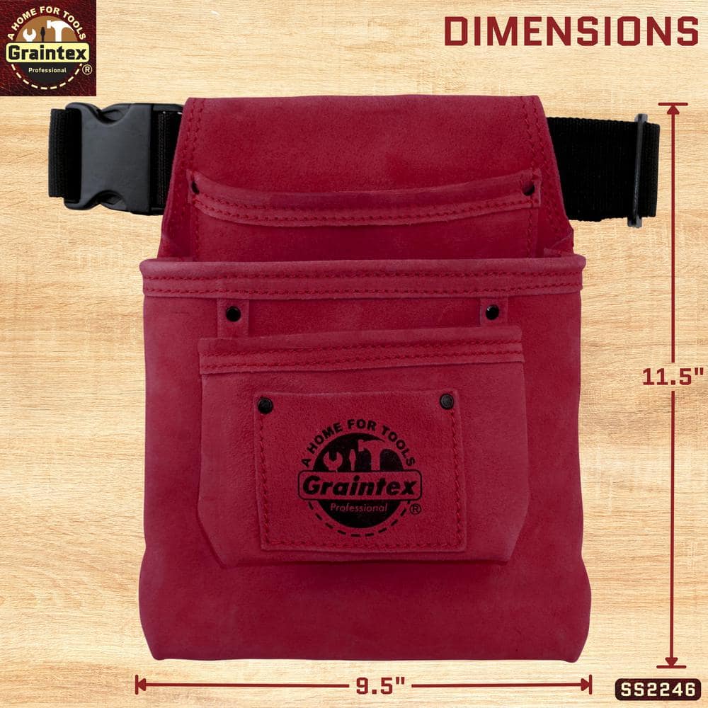 3-Pocket Nail and Tool Pouch with Burgundy Suede Leather Belt - Hercitys