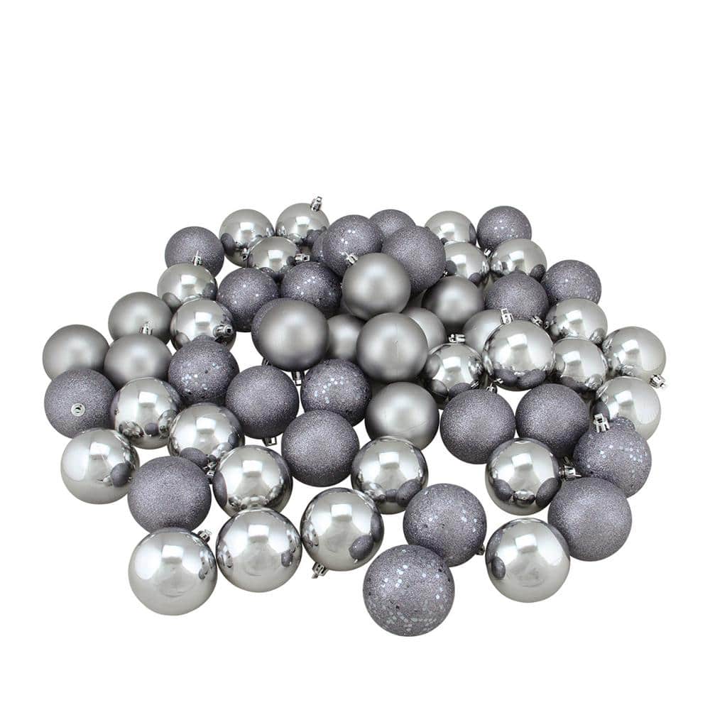 2.5 in. (60 mm) Shatterproof Pewter Gray 4-Finish Christmas Ball Ornaments (60-Count) - Hercitys