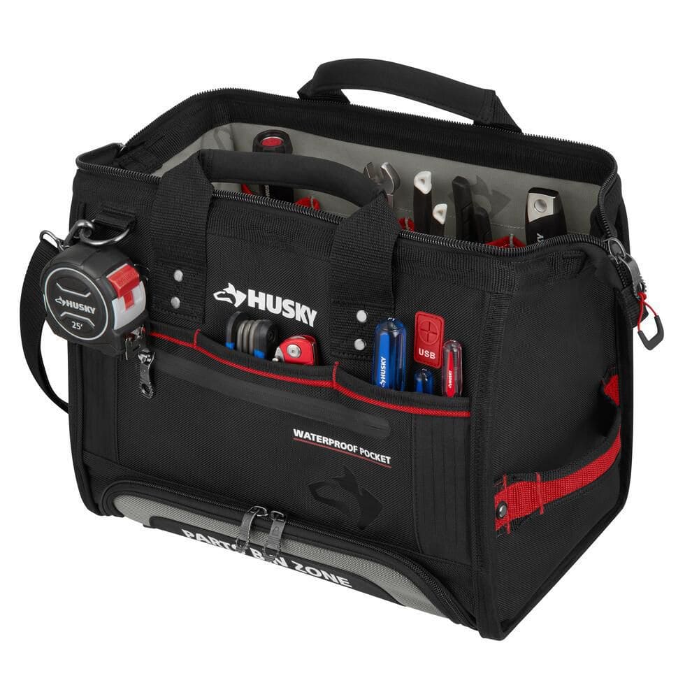 16 in. Large Mouth Tool Bag with Parts Bin Zone - Hercitys